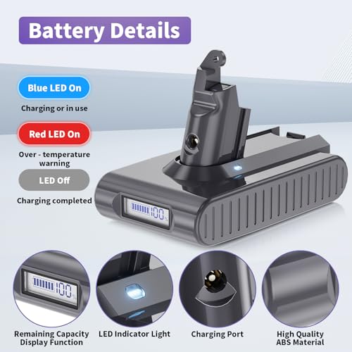 Image of 8000mAh V6 Battery Replacement Compatible with V6 Animal Absolute Motorhead V6 Fluffy SV03 SV04 SV05 SV06 SV07 SV09 DC58 DC59 DC62 DC72 DC74 Vacuum Cleaner with LED Indicator