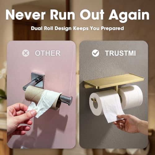 TRUSTMI Brushed Gold Dual Roll Toilet Paper Holder with Phone Shelf by TRUSTMI - Used condition - Image 2