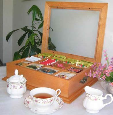 Displaygifts Large Tea Bag Chest Cabinet/Tea Bag Storage Box Glass Top Solid Solid Wood Oak Finish #TOP2