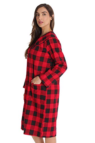Dreamcrest Women’s Snap-Front House Coat Flannel Duster Robe with Pockets