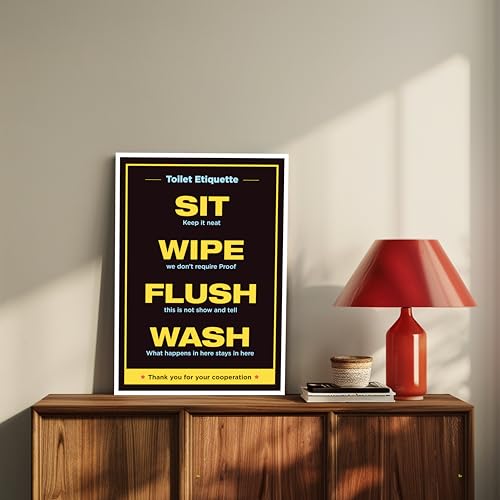 Image of Funny Toilet Etiquette Bathroom Poster, Sit Wipe Flush Wash Sign, Self Adhesive, Water Resistant, 8.2x11.5 Inches (Etiquette 2)
