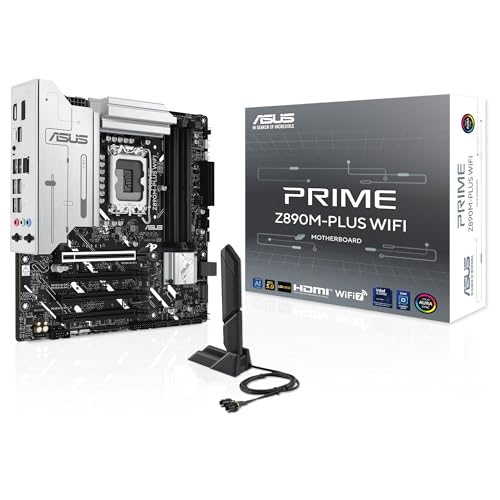 ASUS Prime Z890M-PLUS WiFi - Placa Base mATX, 10+1+2+1 (80 A) etapas de Potencia, PCIe 5.0 Compatible con GPU de última generación, Puerto USB Tipo-C a 20 Gbps, 3 Ranuras M.2, Wi-Fi 7, Q-Antenna