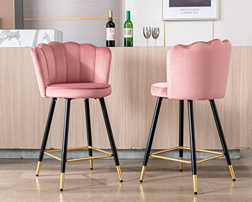Cimota Kitchen Counter Stools Set Of 2 Modern Velvet 26 Inch Bar Stool Comfy Barstools With Footrest/Petal Back For Kitchen Counter/Dining Room/Home Bar, Dark Pink 2Pcs #TOP14