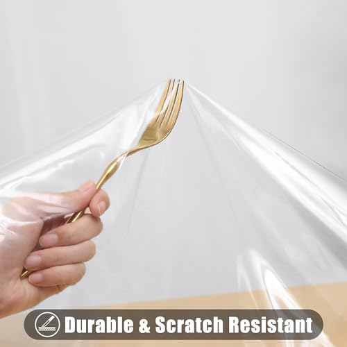 Image of Smiry Rectangle Table Cloth 60x140 Inch, Waterproof Wipeable Vinyl Tablecloths Protector, Oil Spill Proof Plastic Table Cover for Dining, Picnic, Camping, Outdoor, Clear