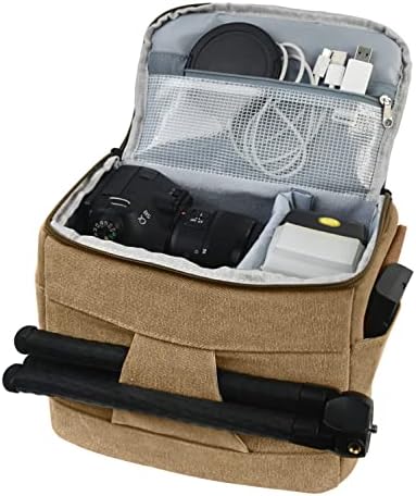 FOSOTO Canvas Vintage Camera Bag DSLR/SLR Messenger Bag Water Resistance with Rain Cover Compatible with Canon EOS 4000D 2000D,Nikon D3500 D3400 D5600, Sony, Panasonic Bridge Camera Case