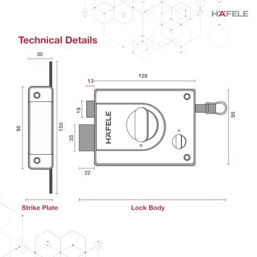Image of Hafele Night Latch Rim Lock | Dimple Key Security | Double Throw Deadbolt | Durable Finish | Silver | Reversible Design | 10 Years Warranty