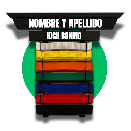 Porta cinturón Personalizado Jiu Jitsu Taekwondo Karate Judo - Organizador para Colgar - Expositor Cinturones Artesanal Artes Marciales (Kick Boxing)