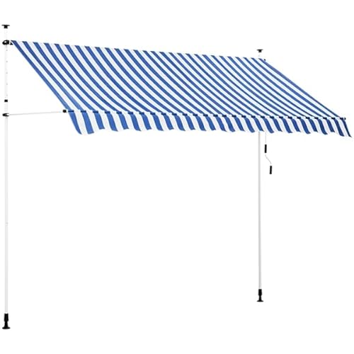Yaheetech Tenda da Sole per Balcone Esterno Veranda a Bracci Estensibili con Manovella Regolabile Telo Avvolgibile Retrattile Resistente ai Raggi UV Telaio Telescopico 300 x 120 cm Blu e Bianco