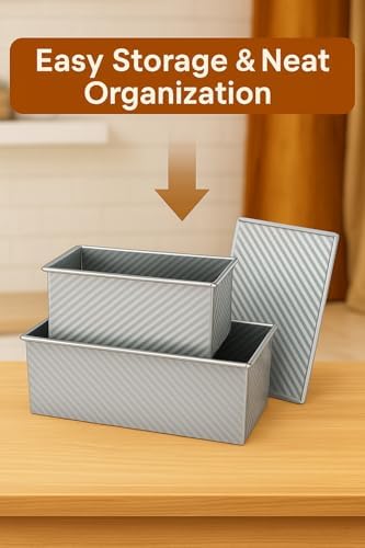 2-Pack Pullman Loaf Pan with Lid –Includes Two Size 13 * 5" & 8.4 * 4.8" Loaf Pan, Silver Textured Finish, Vented Bottom, Nonstick Bread Pan Set, Ideal for Sandwich Bread, Toast, Sourdough - Thumbnail 4