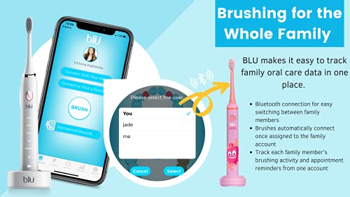 Blu Smart Bluetooth Enabled Kids Toothbrush with Live Tracking App to Teach Children Healthy Brushing Habits, Share Results with Your Dentist, Wireless Rechargeable Electric (Pink) - Thumbnail 7