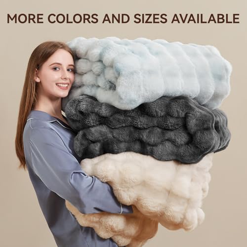 Faux Fur Throw Blanket, 1000GSM Fluffy Soft Bubble Blanket for Couch Bed, Cozy Plush Warm and Thick Blanket, Fuzzy Rabbit Throw for Living Room Bedroom 80''*90'' Tie-dye Brown