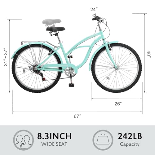Women Bike, 26 Inch Beach Cruiser Bike, 7 Speed Commuter