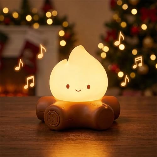 Image of ELEPHANTBOAT Night Light for Kids with 5 White Noise Sounds, Bonfire Decoration Table Lamp, Warm Dimmable Light, 800mAh Rechargeable Bedside Night Light Home Gift Desk Decor, 10.5x6.5cm