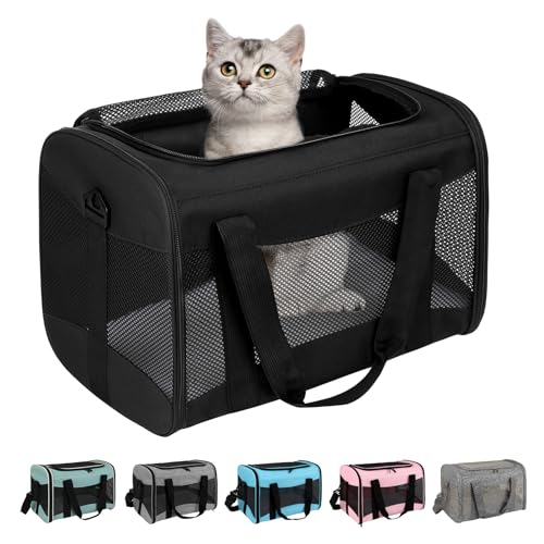 Cat Carrying Case - Pet Carrier Airline Approved, Protable and Breathable Pet Travel Carrier Removable Fleece Pad, Collapsible Cat Carrier Dog Carrier for Medium Cats Small Cats Dogs(Medium, Black) by Top tasta - Used condition - US$22.35