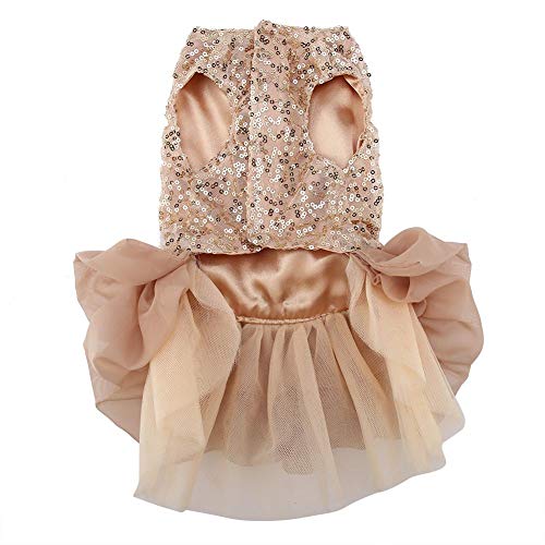 Dog Dress Pet Small Dog Clothes Sequin Silky Tutu Puppy Costume Dog Princess Elegant Skirt Wedding Costume(Gold-M) #TOP2