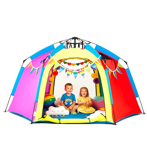 Portable Hexagon Kids Play Tent with LED Strip Lights Indoor...