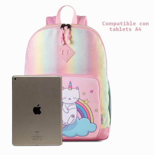 Miniatura 8 de Vaschy Mochila Niña, Mochilas Escolares Mochila Infantil 4-6 Años Para Escolar Ajustar Carpeta A4 Con Bolsillos Laterales Y Correa En Pecho Gato