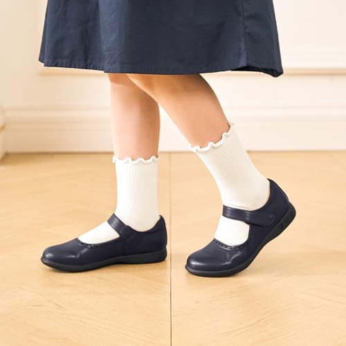 Stelle Girls Ruffle Socks Cotton School Uniform Dress Socks 3/6 Pairs Crew Soft Cute Frilly Sock for Kids Toddler4