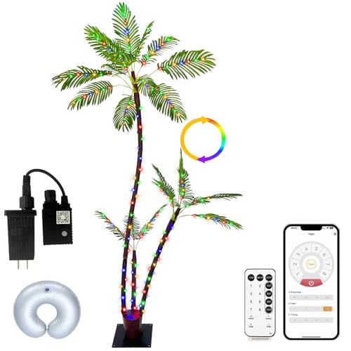 SOSHOT 6FT Lighted Artificial Palm Tree with Three Trunks and 212 LED Lights with Remote Control and...