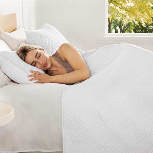 Whale Flotilla Elegant Extra Soft Quilt King Size, 3-Piece Lightweight Modern Geometric King Quilt Bedding Sets Bedspread Coverlet for All Seasons, White by Whale Flotilla - Image 2
