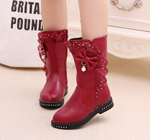 Kids Girl's Waterproof Lace Bowknot Side Zipper Fur Lined Tall Winter Riding Boots Fashion Warm Bootie4