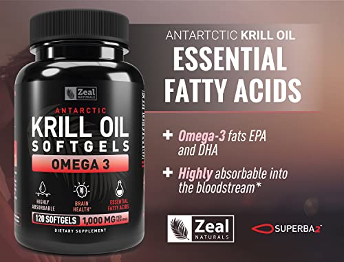 Antarctic Krill Oil 1000Mg (120 Softgels) Omega 3 Krill Oil Supplement With Epa, Dha & Astaxanthin - Omega 3 Fish Oil For Joint, Brain, And, Heart Support For Men And Women #TOP4