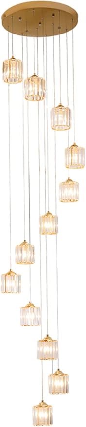 Generic Spiral Staircase Chandelier Crystal Light Shade Ceiling Balls Glass Bubble Lamp Large Pendant Light Fixtures for Living Room Hallway Duplex Hanging Lights,Gold,50×250cm,12 Ball,Included Ligh