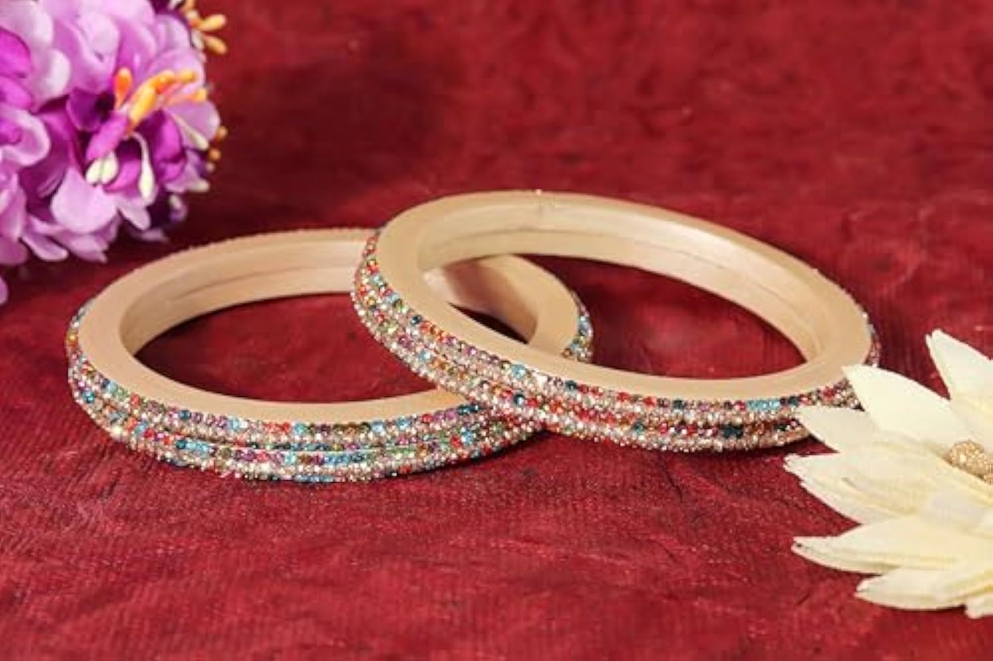 Traditional Lac Bangles Set with Golden Zircon, Rajasthani Style