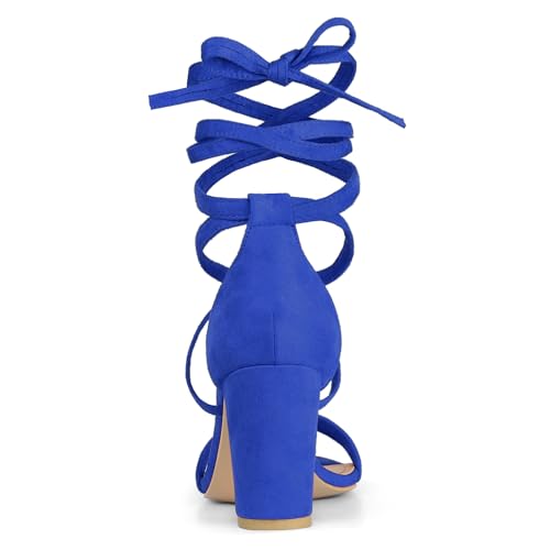 Allegra K Women's Strappy Lace Up Chunky High Heels Royal Blue Heels Sandals 8 M US