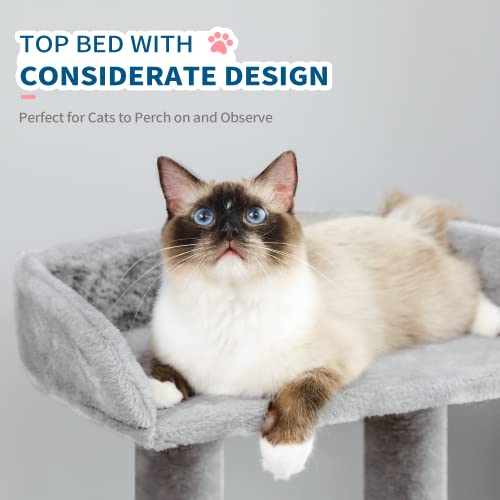 Made4Pets Cat Tree, Carpet Cat Tower Grey For Indoors Cats, Cute Wood Kitty Condo With Scratching Post And Pad, 27" Multi-Level Modern Activity Climbing Furniture For Small And Medium Cats #TOP5