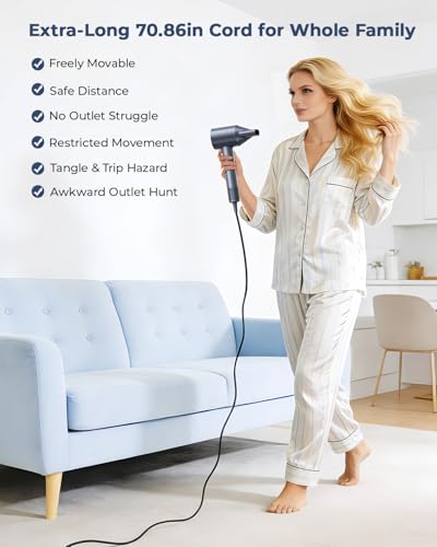 Hair Dryer, 150000 RPM Professional High-Speed Blow Dryer, Negative Ionic Hair Dryer for Fast Drying, Low Noise Thermo-Control HairDryer with Magnetic Nozzle for Home Travel Women Man - Image 7