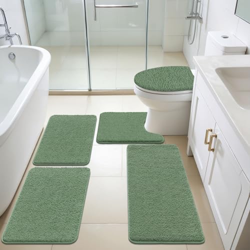 SHACOS Sage Green 5 Pieces Bathroom Rugs Set with Toilet