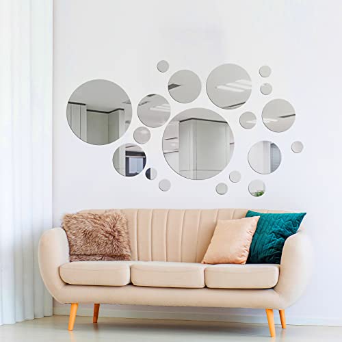 Shappy 32 Pcs Acrylic Mirror Wall Stickers Removable Round Wall