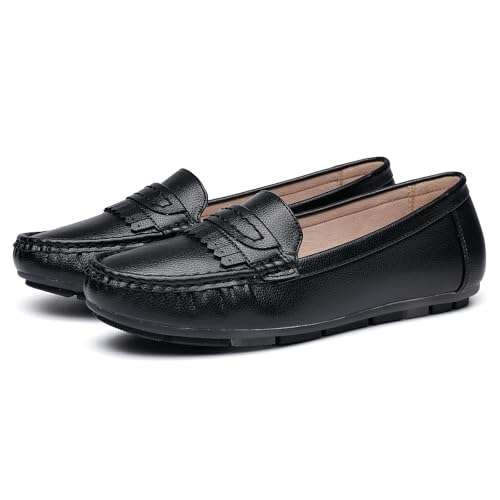 Image of Women's Business Loafers Work Casual Flats Shoes Lightweight Penny PU Leather Slip On Walking Shoes