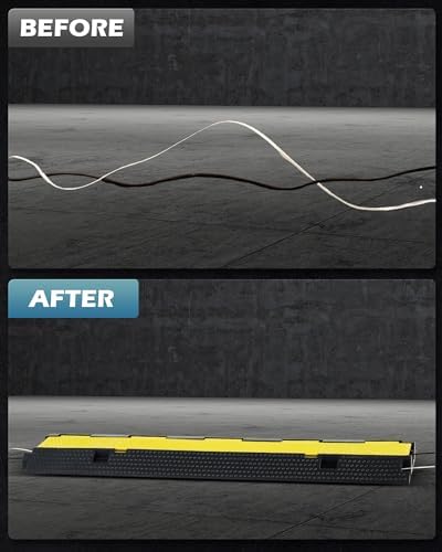 CREWORKS Floor Cable Protector,3Pack 2 Channel Floor Cable Cover, 100x25x4.5cm Wire Covers, 5t/11000lbs Rubber Road Ramp Protector Trunking, Dual Channel Modular for Hoses Wires Cables