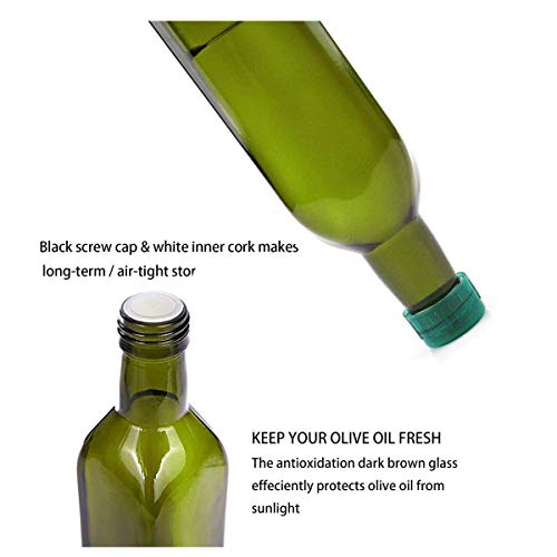 17Oz Glass Olive Oil Bottle Set - Clear Green Oil Vinegar Bottle - Olive Oil Carafe Decanter For Kitchen Cooking Bbq. Include 2 Contrall Oil Spouts & 2 Bottle Cap & 1 Funnel #TOP3