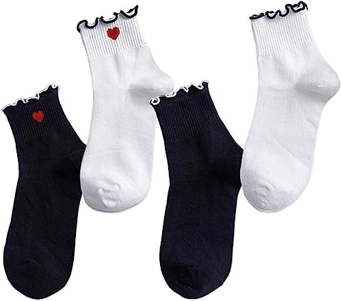 Totoci Women's Cute Ruffle Frilly Striped Color Block Ribbed Knit Casual Crew Socks 4 Pairs Size 5-9 (Multi color style G, 4)