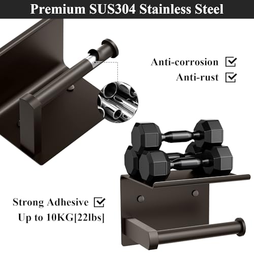 image for Tindbea Toilet Paper Holder with Phone Shelf, Adhesive or Screw Wall M