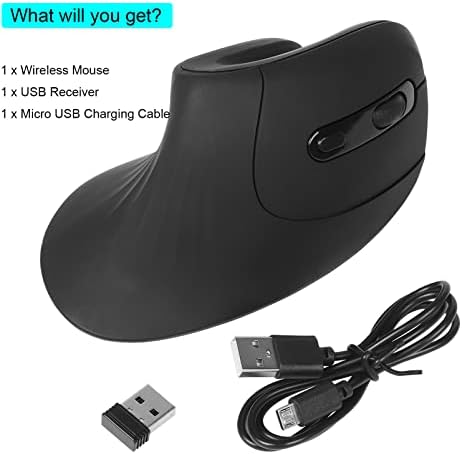 Tynerza Vertical Wireless Silent Mouse, Ergonomic Rechargeable Mute Mouse 1600 DPI Optical and Portable Office Cordless Mice for Computer Laptop for Medium or Large Right Hand