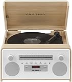 Crosley CR7024A-NA Carter 7-in-1 Bluetooth Vinyl Record Player, 3-Speed Turntable, CD Players, AM/FM Radio, Natural