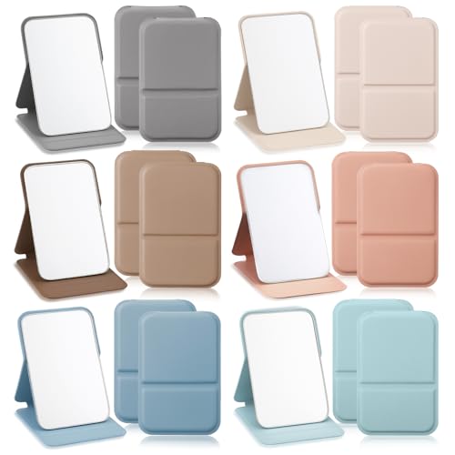 Fiwochic 12 Pcs Compact Portable Mirror Bulk Handheld Folding Pocket Makeup Mirror 4.2 Travel Ultrathin Mirrors for Camping Home Office Sleepover Party Women Mom Party Gift (Rectangle Morandi)