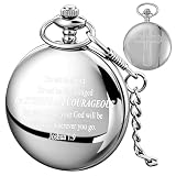 Alwesam Orologio da tasca con croce biblica, al quarzo, vintage, con catena, per Natale, Pasqua, laurea, compleanno, festa del papà, festa della mamma, WL2609-argento