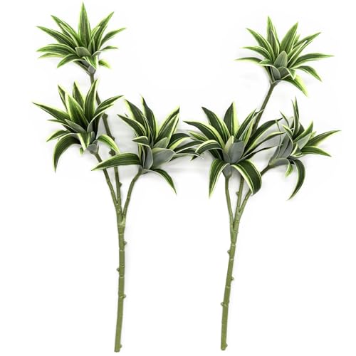 Artificial Dracaena Reflexa Plant, Fake Plastic Branches 18.5' Realistic Shrubs Leaves Stems Faux Plants for Indoor Outdoor Bathroom Potted Wedding Party Planter Filler DIY Decoration Yellow 2 Pack