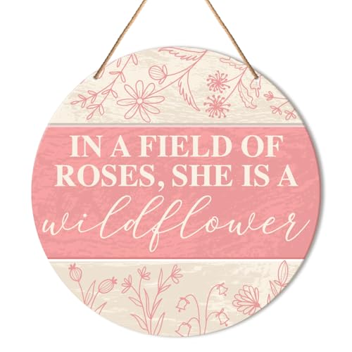 Muktoujaumai Baby Girl Nursery Wall Decor, Pink Room Motivational Floral Hanging Sign, Positive Wood Decoration for Bedroom, Playroom, Gift for Teen