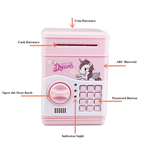 Electronic Unicorn Piggy Bank For Girls, Kids Safe Money Bank With Personal Password Setting, Mini Atm Bank Kids Piggy Bank For Girls, Auto Saving Bank For Real Money, Great Gift Toy For Kids #TOP2