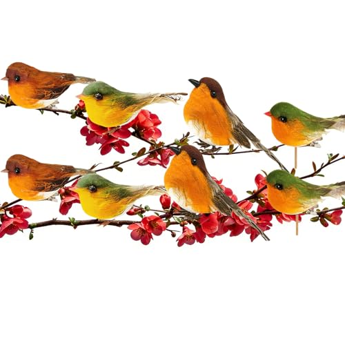 Oiseau Decoration,8PCS Oiseaux Decoratifs Exterieur Realiste,oiseaux decoratifs,Oiseaux de Fleurs artificielles aux Motifs colorés avec Clip d'Instalation,pour Décoration D'intérieur ou D'extérieur