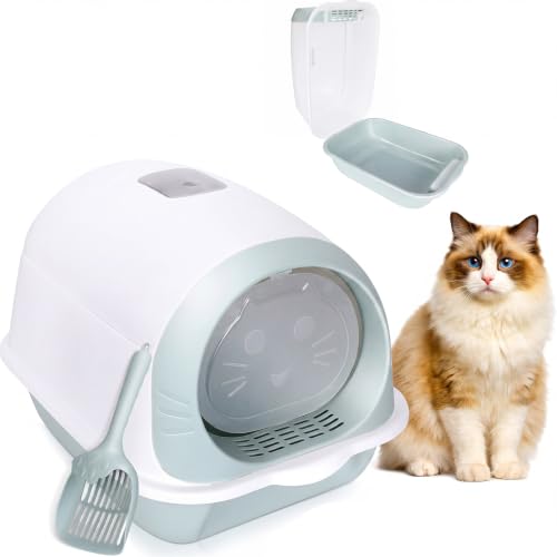 Masthome Enclosed Cat Litter Tray with Scoop, Hooded Cat Toilet for Indoor