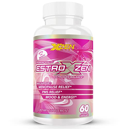 XZEN Estroxzen Estrogen Balance & Menopause Relief for Women - Female Hormone Support with DIM - Relieves PMS, Natural Energy, Manage Mood Swings, Hot Flashes - 60 Veggie Capsules