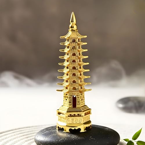Home Genie"Brass Feng Shui Pagoda Tower/Education Tower | Wealth & Prosperity Symbol for Home, Office, Study Room | Feng Shui Vastu Correction Decor