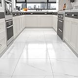 WESTICK Peel and Stick Floor Tile Bathroom 12' x 12' 20 PCS White Marble Vinyl Flooring Adhesive Vinyl Tiles Peel and Stick Floor Self Stick on Floor Tiles Linoleum Sheets for Bedroom Kitchen Camper